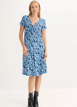 bonprix bonprix Vestido de punto de mezcla de viscosa Azul genciana de flores Hot