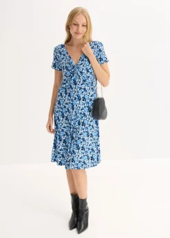bonprix bonprix Vestido de punto de mezcla de viscosa Azul genciana de flores Hot