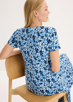 bonprix bonprix Vestido de punto de mezcla de viscosa Azul genciana de flores Hot