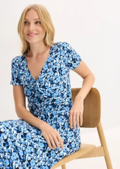 bonprix bonprix Vestido de punto de mezcla de viscosa Azul genciana de flores Hot