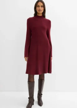 bonprix bonprix Vestido de punto de mezcla de viscosa con línea en A rojo avellana Online