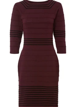 bonprix bonprix Vestido de punto de mezcla de viscosa suave Rojo vino/negro de rayas Sale