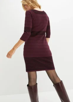 bonprix bonprix Vestido de punto de mezcla de viscosa suave Rojo vino/negro de rayas Sale