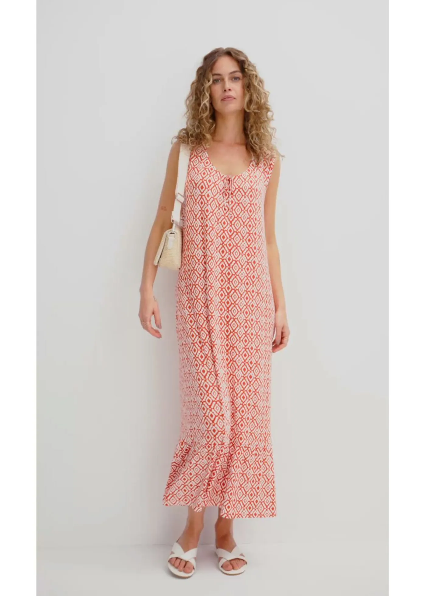 bonprix bonprix Vestido de punto de mezcla de viscosa cayena-blanco lana Clearance