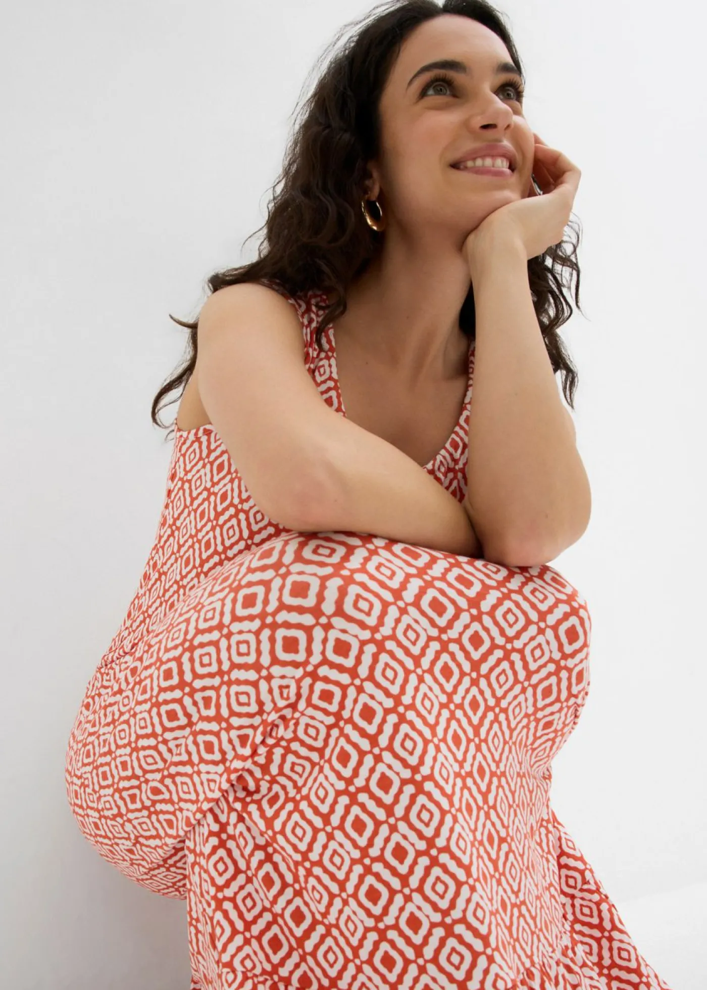 bonprix bonprix Vestido de punto de mezcla de viscosa cayena-blanco lana Clearance