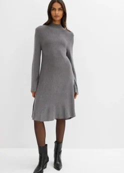 bonprix bonprix Vestido de punto de mezcla de viscosa con línea en A Gris jaspeado Discount