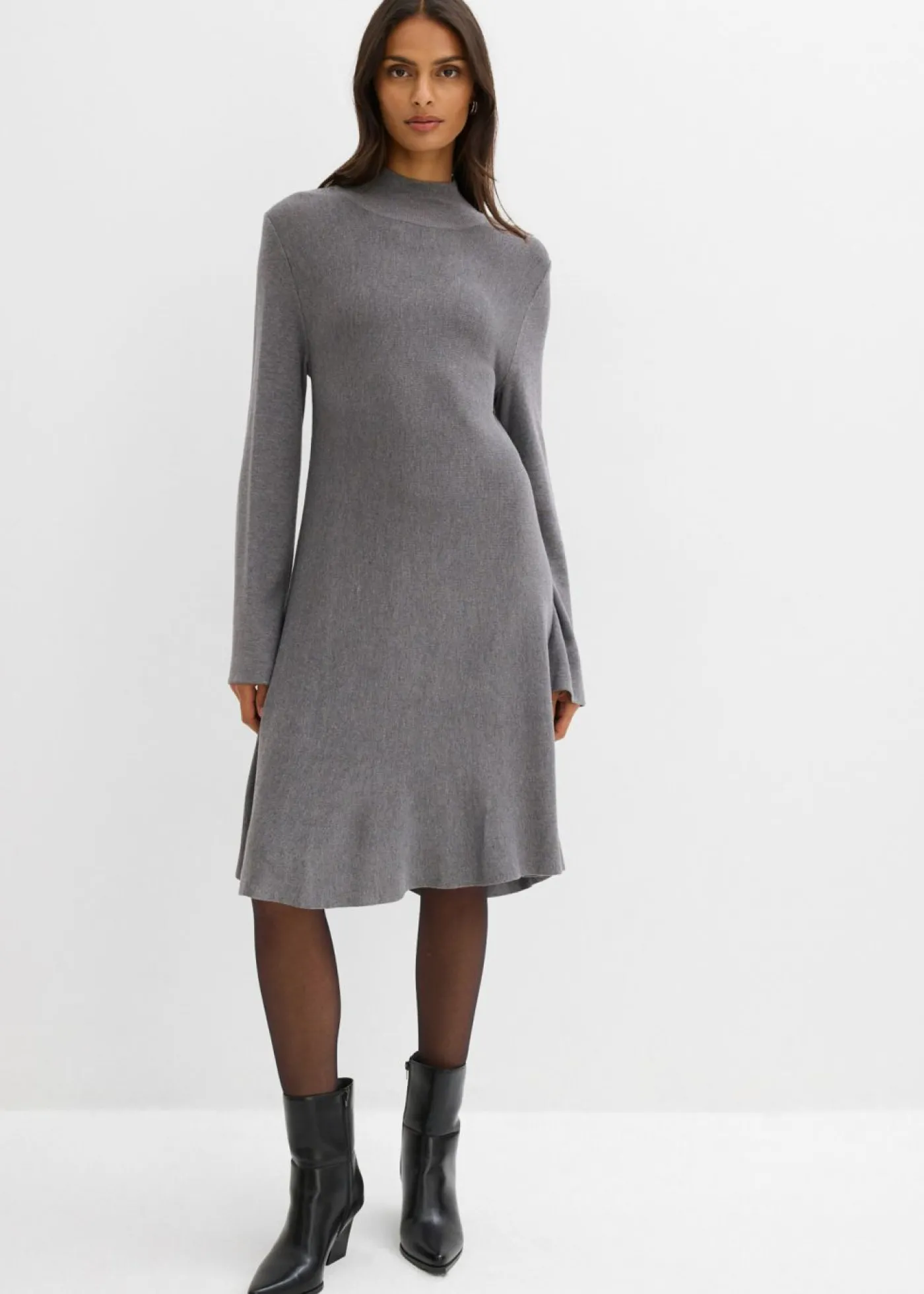 bonprix bonprix Vestido de punto de mezcla de viscosa con línea en A Gris jaspeado Discount