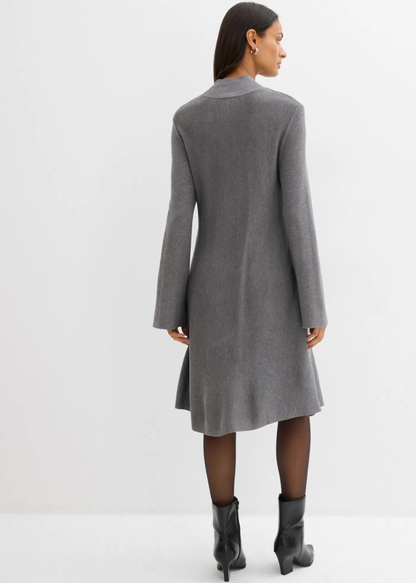 bonprix bonprix Vestido de punto de mezcla de viscosa con línea en A Gris jaspeado Discount