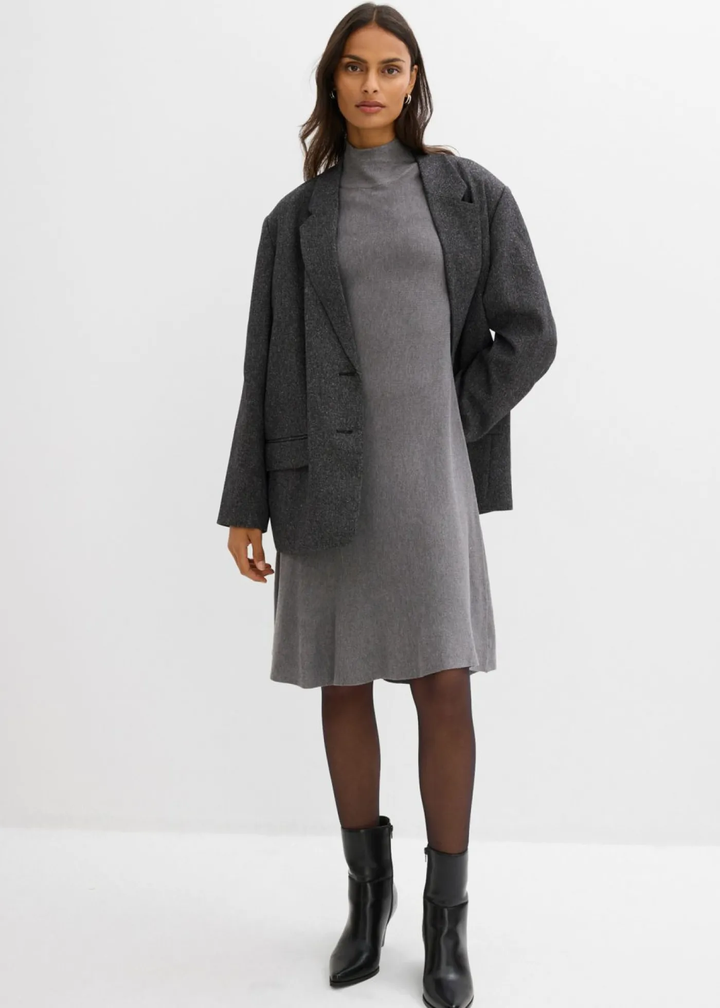 bonprix bonprix Vestido de punto de mezcla de viscosa con línea en A Gris jaspeado Discount
