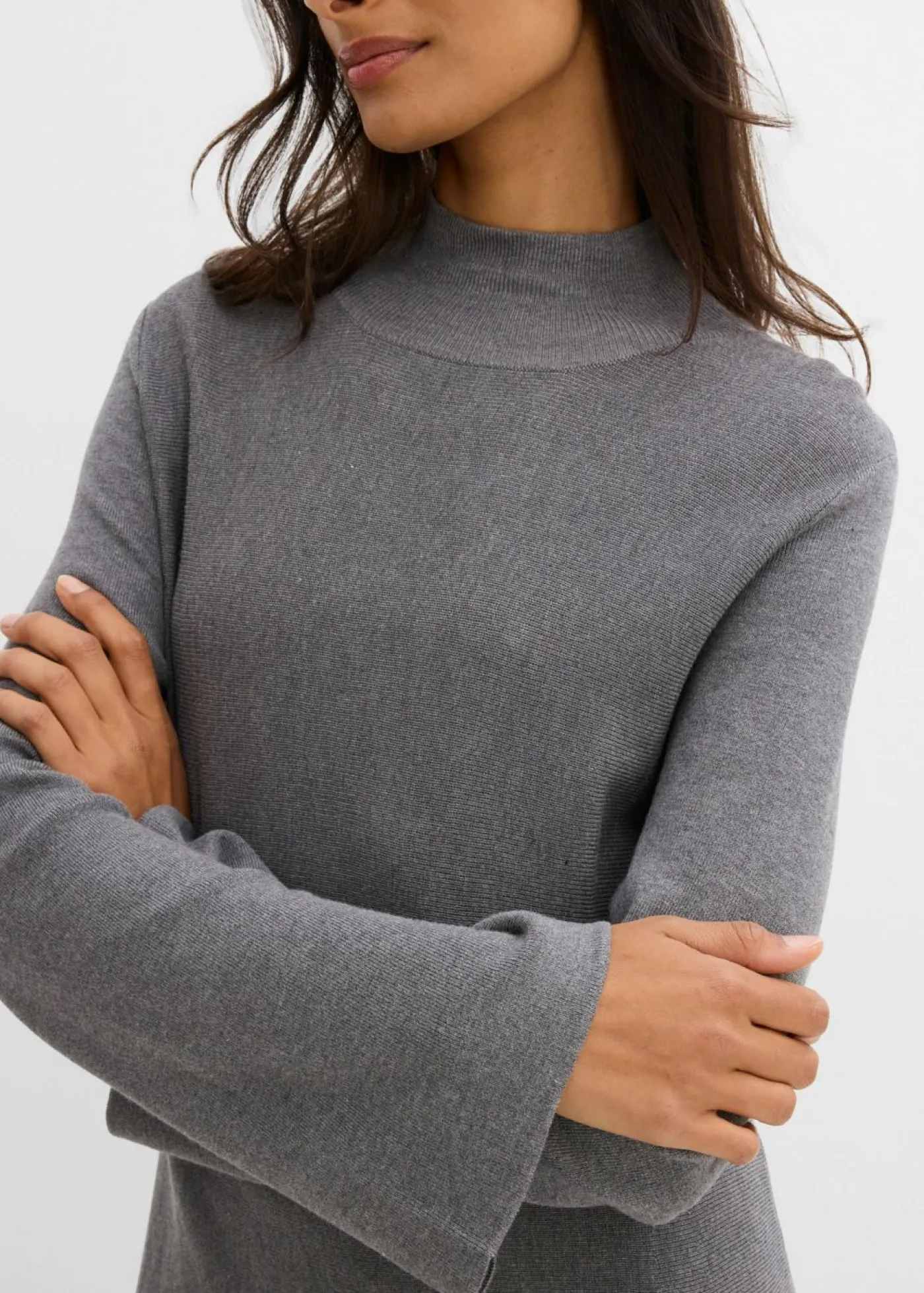 bonprix bonprix Vestido de punto de mezcla de viscosa con línea en A Gris jaspeado Discount