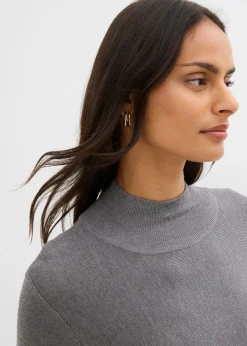 bonprix bonprix Vestido de punto de mezcla de viscosa con línea en A Gris jaspeado Discount