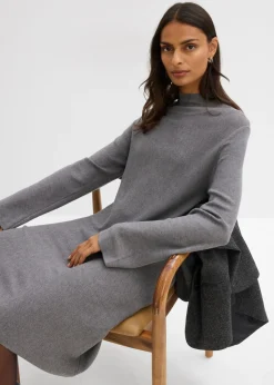 bonprix bonprix Vestido de punto de mezcla de viscosa con línea en A Gris jaspeado Discount
