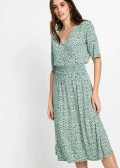 bonprix bonprix Vestido de punto de mezcla de viscosa Verde pastel de flores Clearance