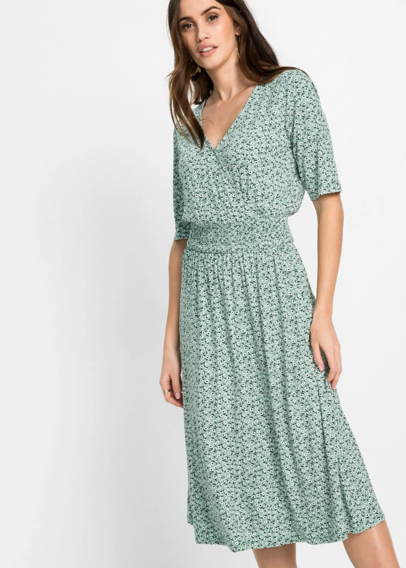 bonprix bonprix Vestido de punto de mezcla de viscosa Verde pastel de flores Clearance