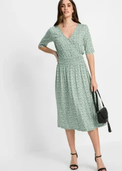 bonprix bonprix Vestido de punto de mezcla de viscosa Verde pastel de flores Clearance