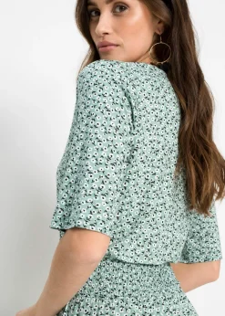 bonprix bonprix Vestido de punto de mezcla de viscosa Verde pastel de flores Clearance