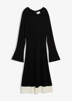 bonprix bonprix Vestido de punto de mezcla de viscosa con detalles en contraste Negro-blanco lana