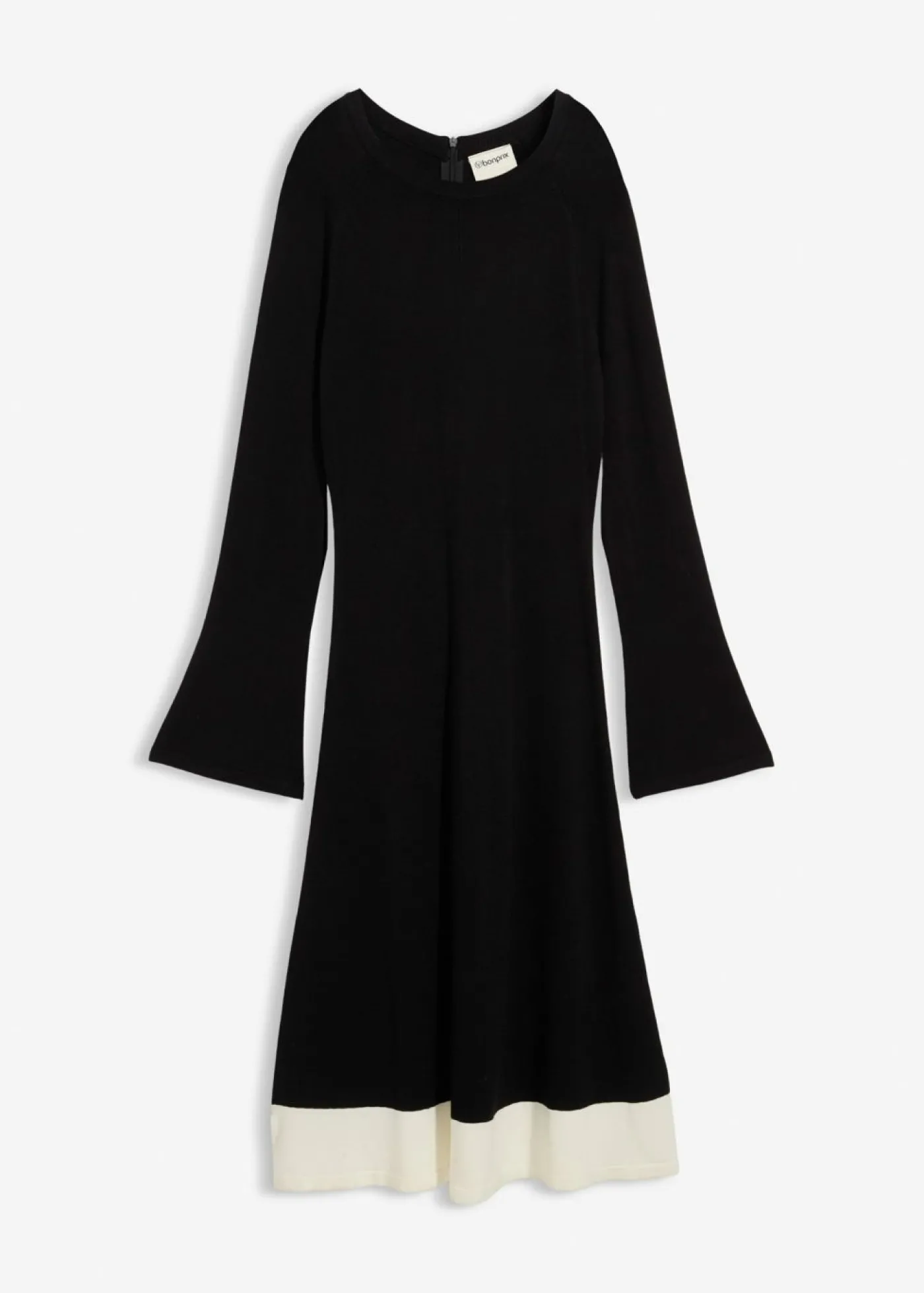 bonprix bonprix Vestido de punto de mezcla de viscosa con detalles en contraste Negro-blanco lana