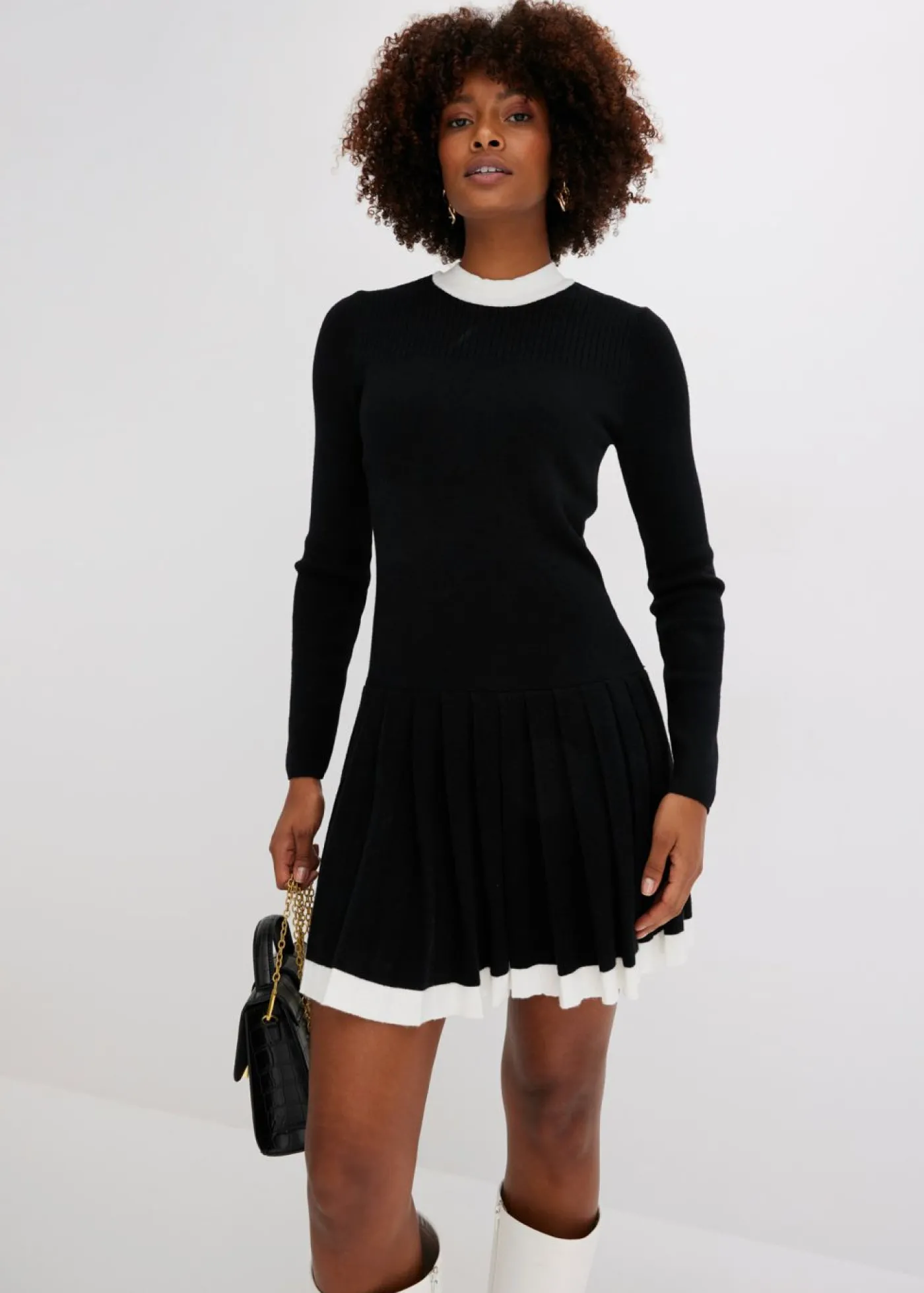 bonprix bonprix Vestido de punto de mezcla de viscosa Negro-blanco Sale