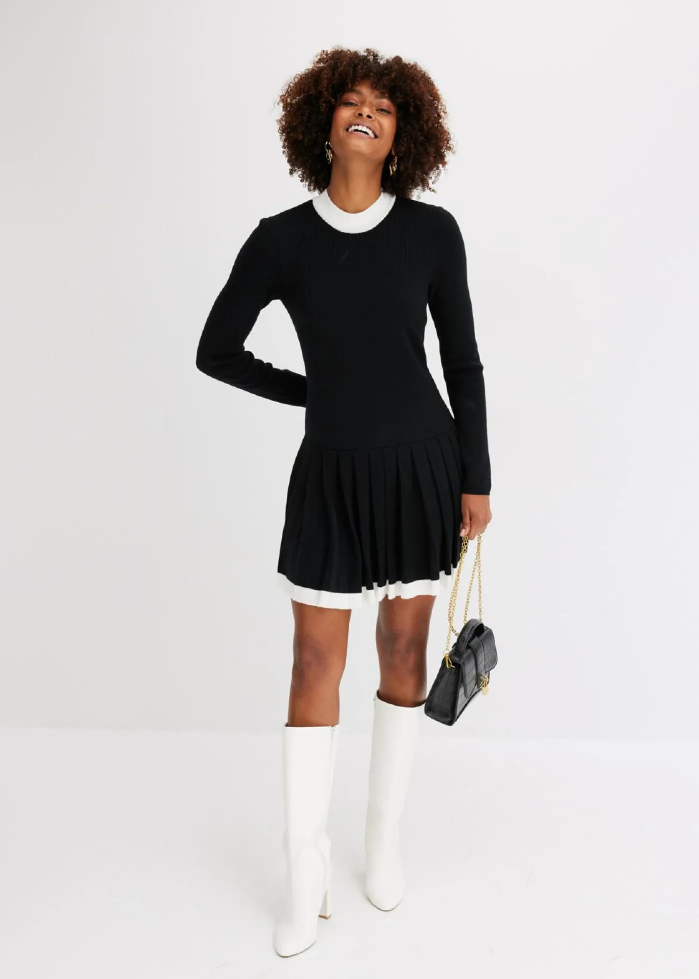 bonprix bonprix Vestido de punto de mezcla de viscosa Negro-blanco Sale