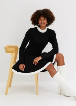 bonprix bonprix Vestido de punto de mezcla de viscosa Negro-blanco Sale