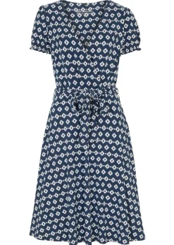 bonprix bonprix Vestido de punto de mezcla de viscosa Azul marino-blanco Sale