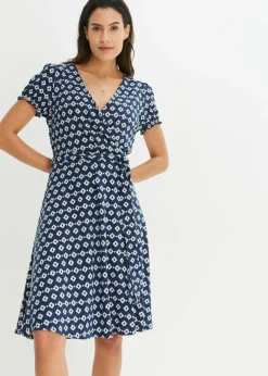 bonprix bonprix Vestido de punto de mezcla de viscosa Azul marino-blanco Sale