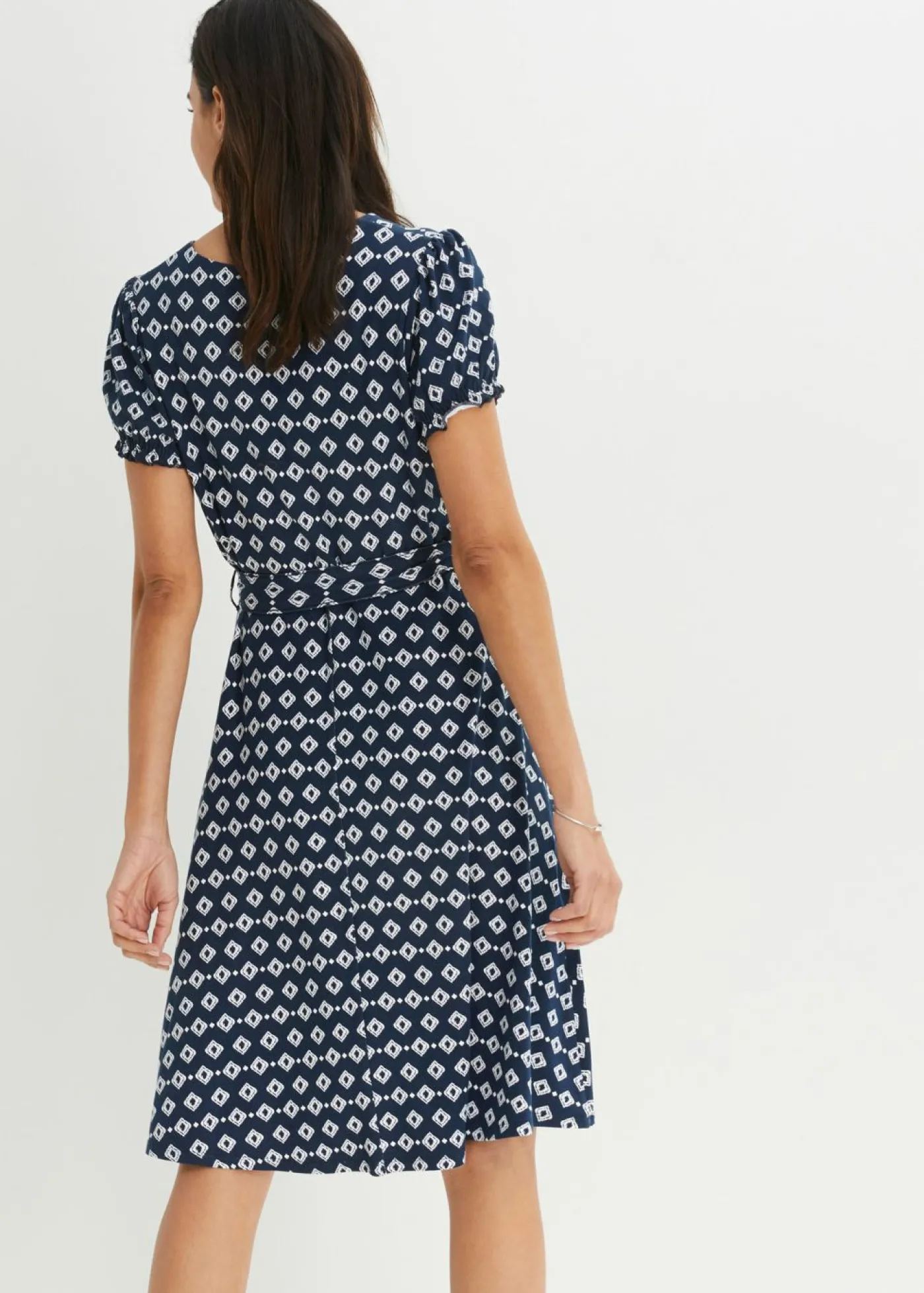 bonprix bonprix Vestido de punto de mezcla de viscosa Azul marino-blanco Sale