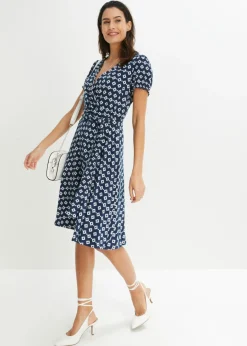 bonprix bonprix Vestido de punto de mezcla de viscosa Azul marino-blanco Sale