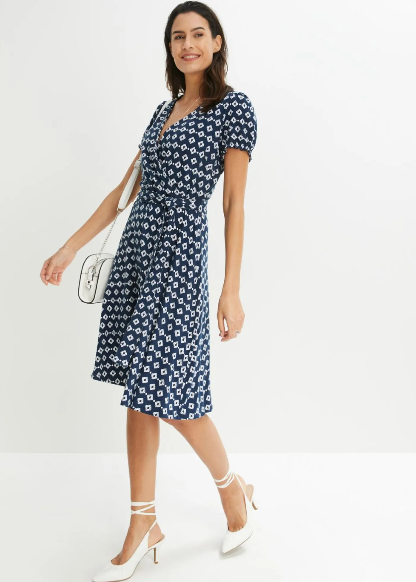 bonprix bonprix Vestido de punto de mezcla de viscosa Azul marino-blanco Sale