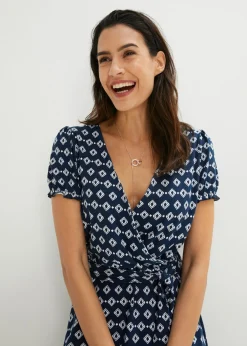 bonprix bonprix Vestido de punto de mezcla de viscosa Azul marino-blanco Sale