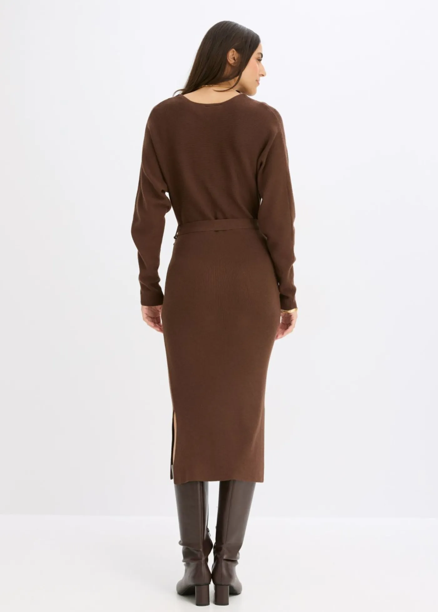 bonprix bonprix Vestido de punto de mezcla de viscosa fluida marrón Discount