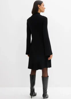 bonprix bonprix Vestido de punto de mezcla de viscosa con línea en A Negro Hot