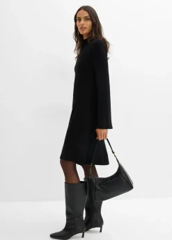 bonprix bonprix Vestido de punto de mezcla de viscosa con línea en A Negro Hot