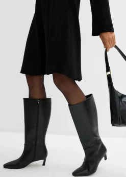 bonprix bonprix Vestido de punto de mezcla de viscosa con línea en A Negro Hot
