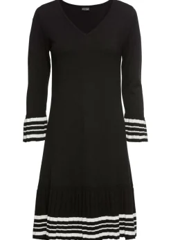 bonprix bonprix Vestido de punto de mezcla de viscosa suave negro/crema suave con rayas Clearance