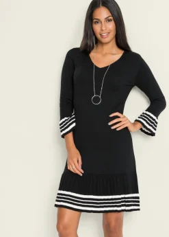 bonprix bonprix Vestido de punto de mezcla de viscosa suave negro/crema suave con rayas Clearance