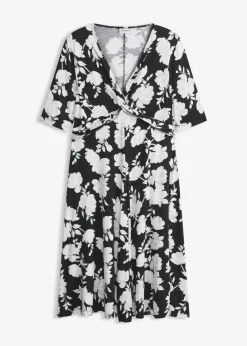 bonprix bonprix Vestido de punto de mezcla de viscosa con drapeado Negro de flores Outlet