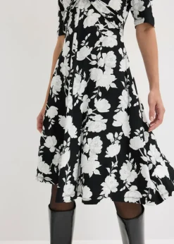 bonprix bonprix Vestido de punto de mezcla de viscosa con drapeado Negro de flores Outlet