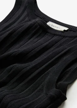 bonprix bonprix Vestido de punto de mezcla de viscosa con línea en A Negro Outlet