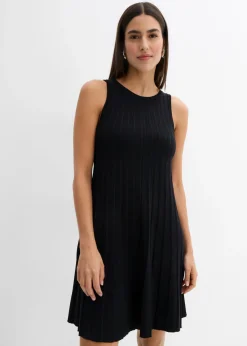 bonprix bonprix Vestido de punto de mezcla de viscosa con línea en A Negro Outlet