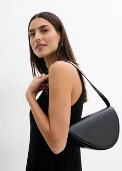 bonprix bonprix Vestido de punto de mezcla de viscosa con línea en A Negro Outlet
