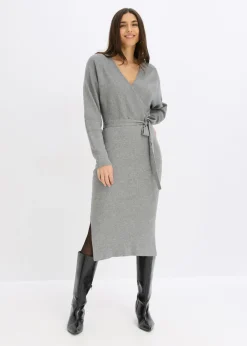 bonprix bonprix Vestido de punto de mezcla de viscosa fluida Gris jaspeado