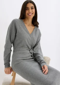 bonprix bonprix Vestido de punto de mezcla de viscosa fluida Gris jaspeado