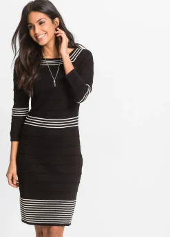 bonprix bonprix Vestido de punto de mezcla de viscosa suave Negro-blanco de rayas Hot