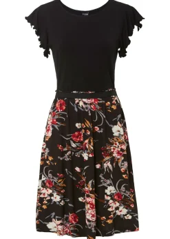 bonprix bonprix Vestido de punto de mezcla de viscosa Negro de flores Outlet