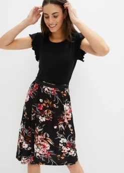 bonprix bonprix Vestido de punto de mezcla de viscosa Negro de flores Outlet