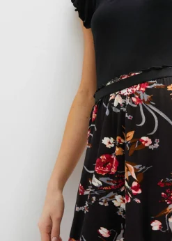 bonprix bonprix Vestido de punto de mezcla de viscosa Negro de flores Outlet