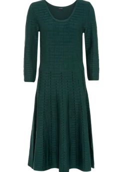 bonprix bonprix Vestido de punto de mezcla de viscosa suave verde intenso-negro Discount