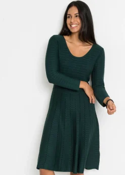 bonprix bonprix Vestido de punto de mezcla de viscosa suave verde intenso-negro Discount